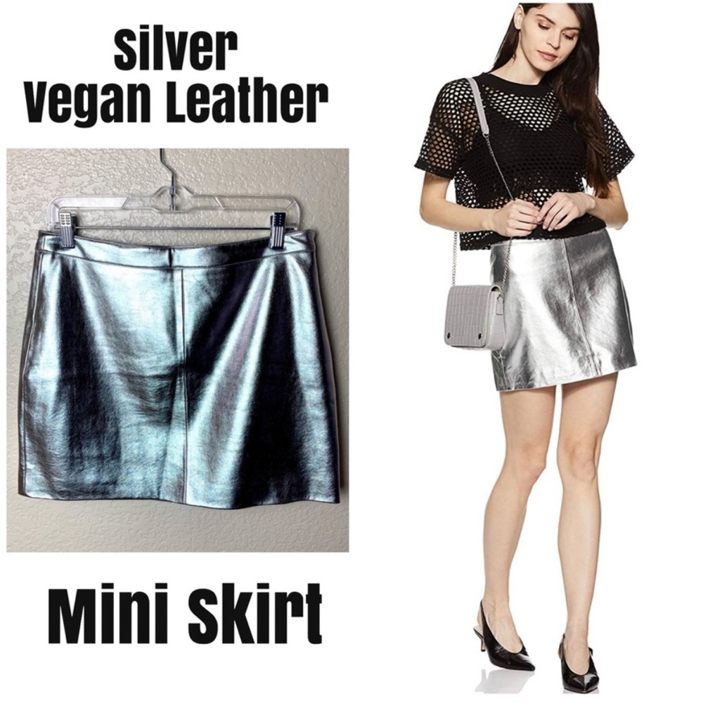 Silver vegan leather mini skirt Y2K style